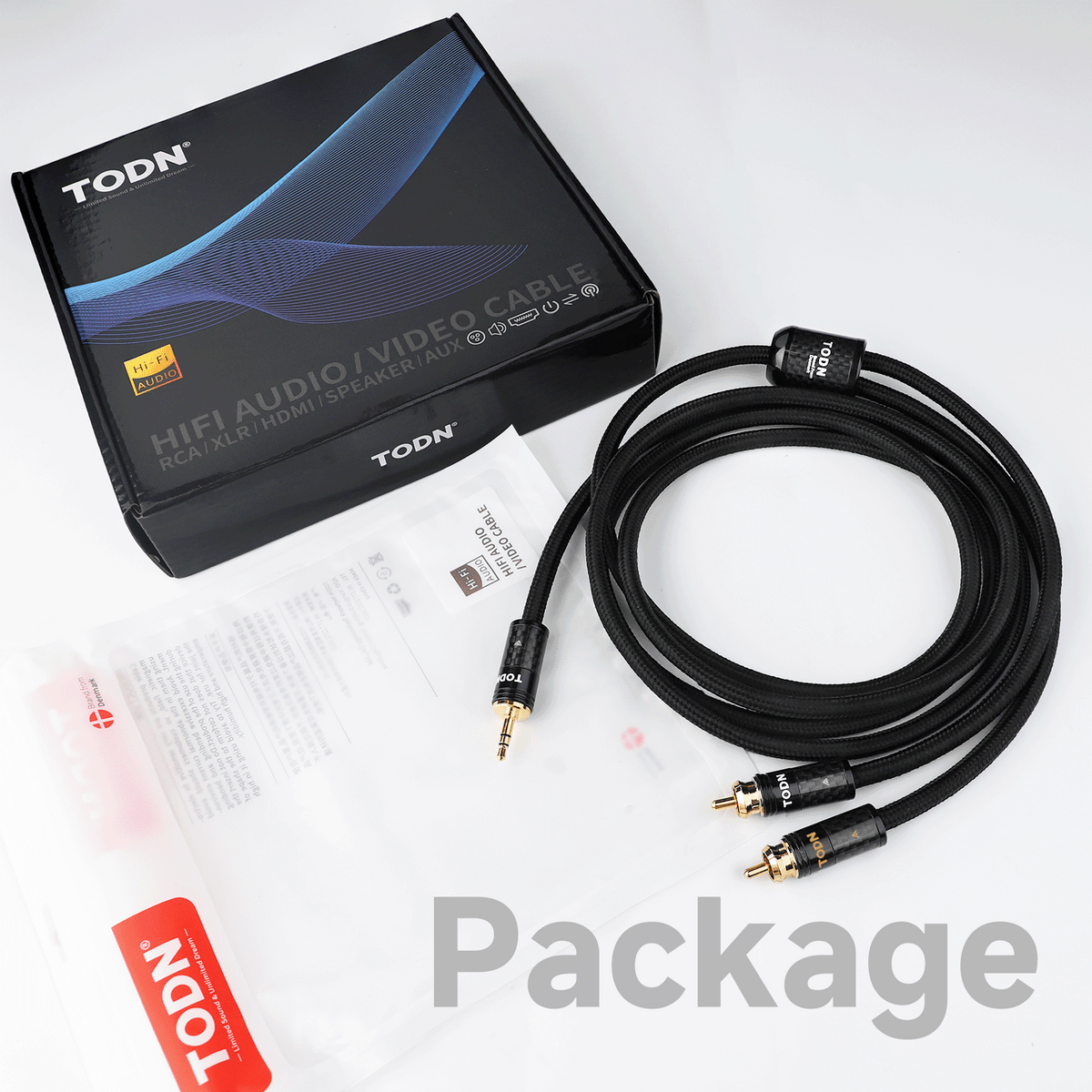 TODN HiFi 3.5mm to RCA Cable for Audiophile with Silver+OCC Core and Dual Shielded Stereo RCA AUX Cable
